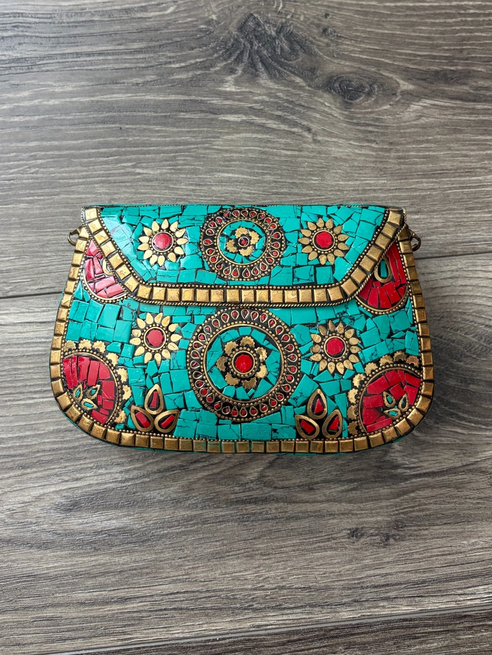 Hard Shell Turquoise Mosaic Stone Iron Women's Clutch